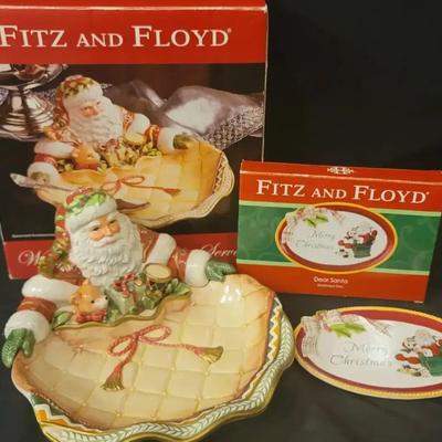Fitz and Floyd Christmas Collection, featuring Holiday Santa Server & Dear Santa Sentiment Tray