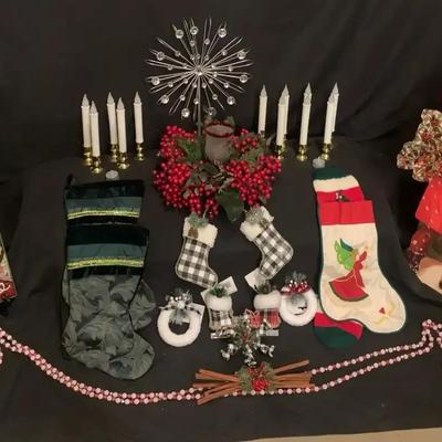 Festive Christmas Décor Collection, featuring Stockings, Candles, Garland & Seasonal Accents