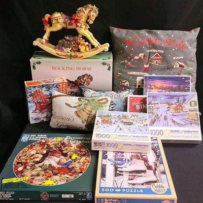 Christmas Puzzles, Decorative Pillows & Festive Figurines, featuring Victorian-Style Rocking Horse