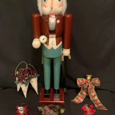 Oversized Wooden Nutcracker Figure, featuring Classic Holiday Styling