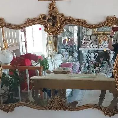 AMAZING ROCOCO LOUIS XV WALL MANTLE MIRROR WITH BISQUE DECOR