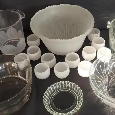ECLECTIC MIX OF GLASS PUNCH BOWLS AND ICE BUCKETS 