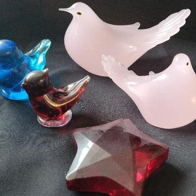 COLORFUL ART GLASS BIRDS AND STAR