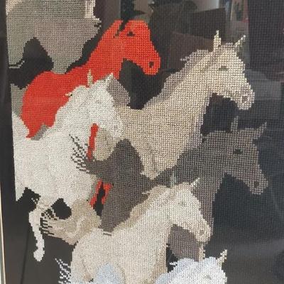 FRAMED MULTI-COLOR HORSE NEEDLEPOINT BY LILILA BATO
