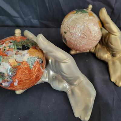 EARTH GLOBE IN BRASS HANDS BOOK ENDS