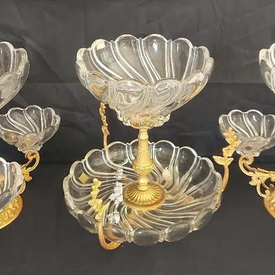 THREE MULTI-LAYERED FRUIT/SNACK GLASS STANDS