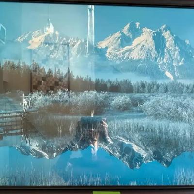 Lot 102:  Framed Mountain Reflection Landscape Print – Rustic Lodge Style Wall Art
