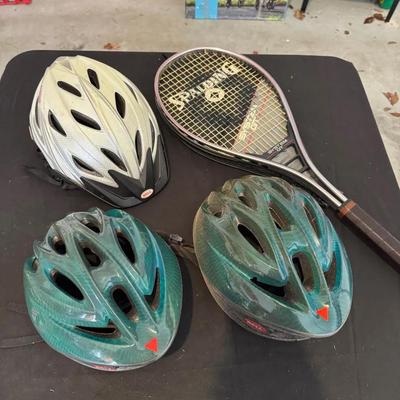 260: Bell Adult Bike Helmets & Spalding Tennis Racket