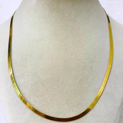 “Aurafin” Italian 14K Gold Herringbone 4mm Necklace