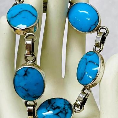 Mexico Silver and Turquoise Bracelet
