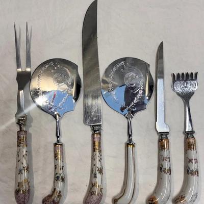 Vintage English Ceramic-Handled Serving & Carving Utensils