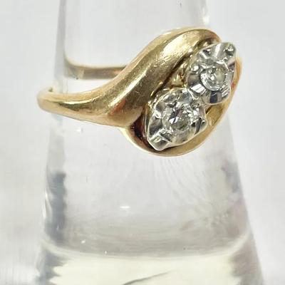 10K Yellow Gold Bypass Diamond Ring Size 6.75 