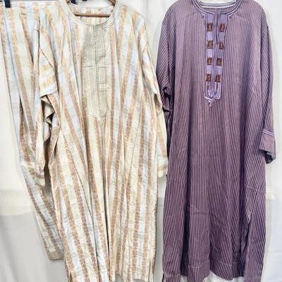 Mens Moroccan Kaftan With Pants + Purple Tunic - Silk Embroidery (L/XL)