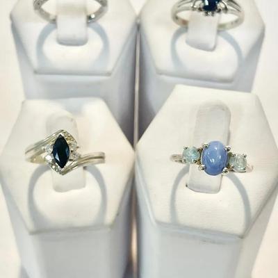 4 Sterling Silver Rings – Sapphire, Mystic Topaz & Antique Designs