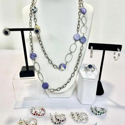 Silver Tone Jewelry Bundle with Long Metalwork Necklace 