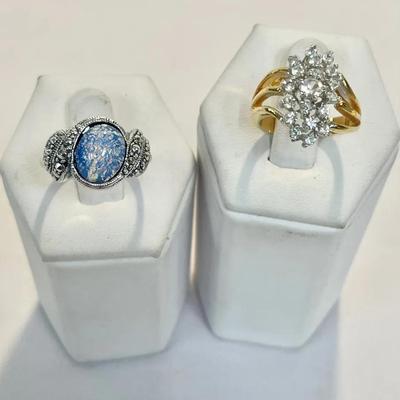 Costume Rings — Silver Tone Marcasite And Gold Tone Cluster Rings