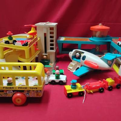 Vintage Fisher-Price Little People Lot (Airport, Parking Ramp, Bus & More!)