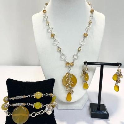 Laura Gibson Sterling Matching Set: Necklace, Dangle Drop Earring And Bracelet