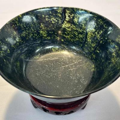 Chinese Spinach-green Jade Translucent Bowl 