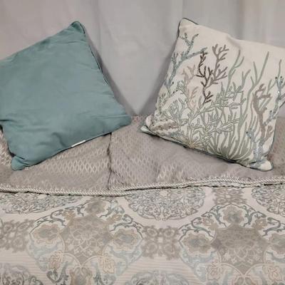 Waterford King Size Comforter Lot - Seafoam/Gray