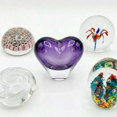 Rosenthal Purple Art Glass Paperweight + Murano Style Paperweights