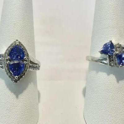 Pair of Sterling Silver Gemstone Rings by JS (Sz 7 & 8)