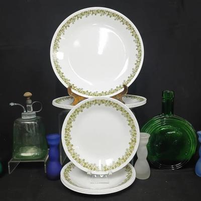 Corelle Spring Blossom Plates with Green Glass & Frosted Candleholders