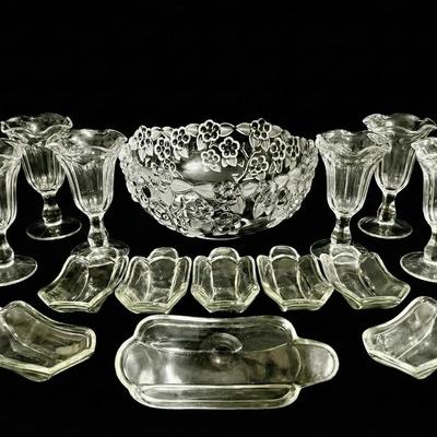 Mikasa Crystal Serving Bowl + Pressed Glass Sundae & Banana Split Dishes! 