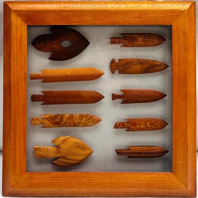 Handcrafted Wooden Arrowhead & Spear Tip Shadow Box Display by Hartabaugh Carvings 