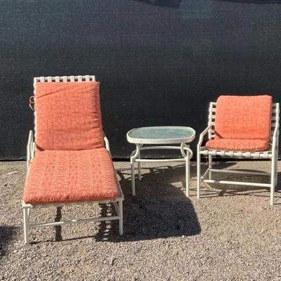 Cross Strap Chaise Lounge, Chair And Side Table 