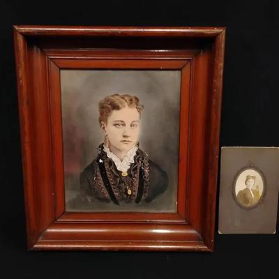 Antique Portraits: Framed Hand-Colored Photo & Cabinet Card