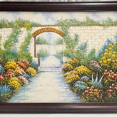 Walled Garden in Bloom: Tranquil Archway Path