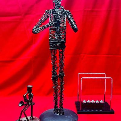Wire Saxaphone Player Statue, Newtons Cradle & Recycled Metal Statue! 