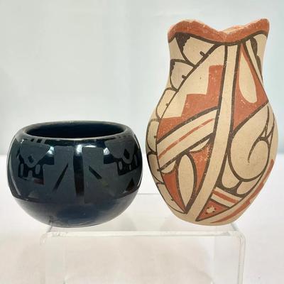 (2) Miniature Pueblo Pottery Pieces - Jemez & S. Clara