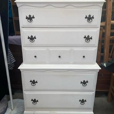 White 5 Drawer Tall Boy