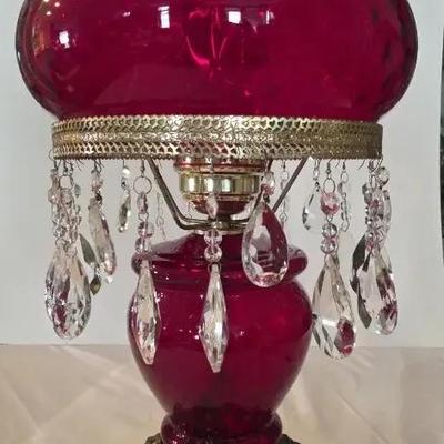 Ruby Red And Crystal GWTW Lamp! (This Is A Large Lamp)