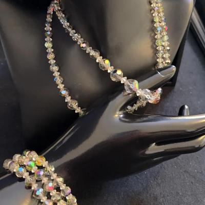 Aurora Borealis Beaded Set. Necklace And Bracelet .