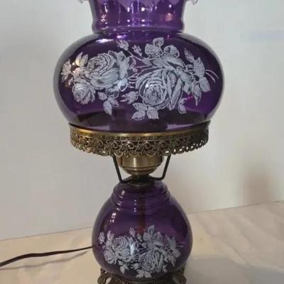 Hurricane Amethyst Colored  glass lamp (Parlor Lamp) Item "A"