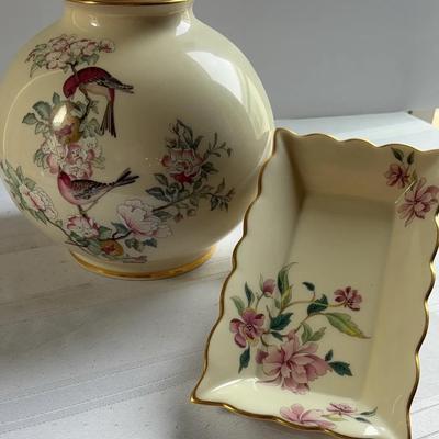 Lenox Pair. Bulbous Vase And Matched Dish. 