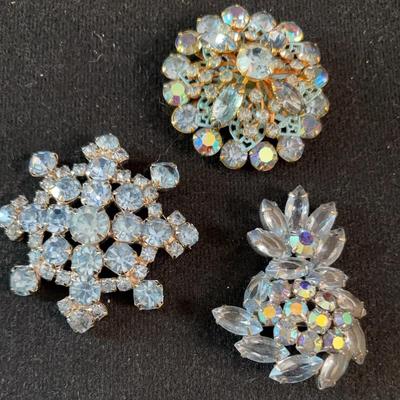 Trio Of Blue Auoura Crystal Pins. 