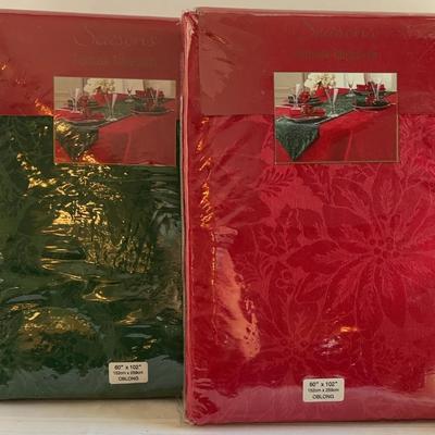 Pair Of Damask Tablecloths, And Trio If Tree skirts. 