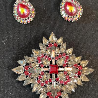 Vintage Pin And Earrings. Cross Your Heart!