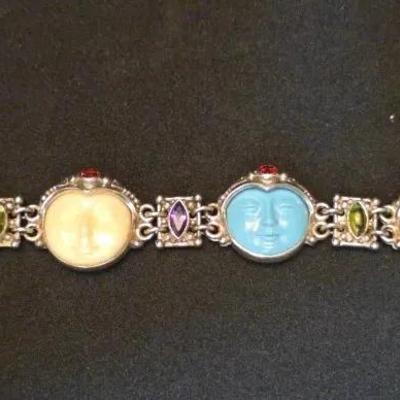 Balinese Goddes Face Sajen 925 Sterling Bracelet With Gemstones!