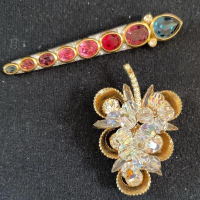 Vintage Pair Of Pins. Crystals And Grapes. 