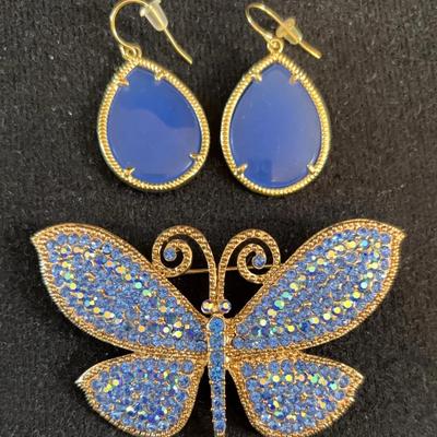 Kirk’s Folly. Blue Crystal Butterfly With Pretty Earrings. 