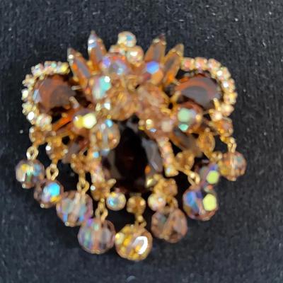 D&E Juliana… RootBeer Crystal Dangle Brooch. 