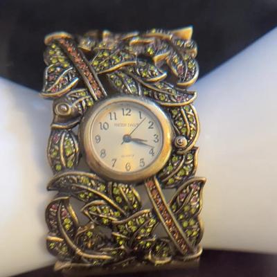 Heidi Daus Thick Bangle Watch Leaves And Crystals!