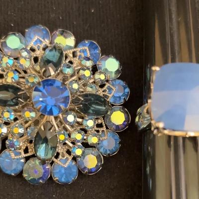 Vintage Pin In Blue, With A Ring In .925.