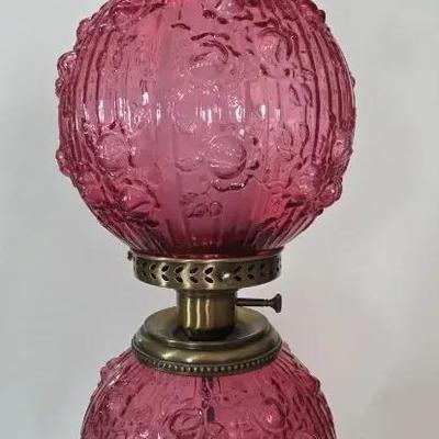 Double Globe Cranberry Glass Lamp