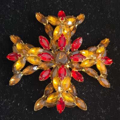 Beautiful D&E Iron Cross. In Red And Golden Crystals. 